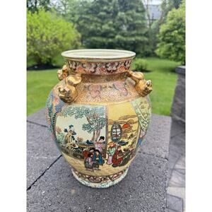 Vintage Satsuma Style Crackle Glaze Porcelain Vase 12" Tall Floral Decor China